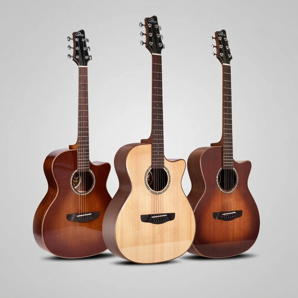 Cutaway Folk Acoustic Guitar,Solid Spruce Top Mahogany Back,Rosewood Fretboard Gloss Multi‑Colors For Beginner Intermediate Use