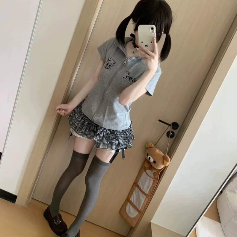 Japanese Y2K Harajuku Hot Girl Black and White Checkered Bow Elastic Waist Pants Summer New Trendy Versatile Lace Pants Skirt