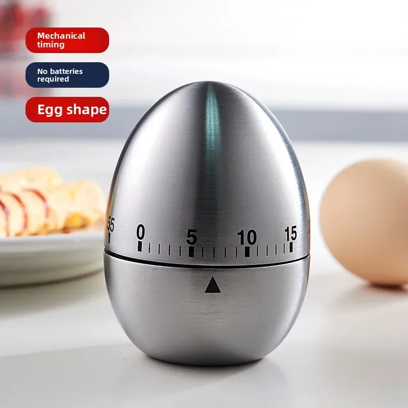 

1PCS Stainless Steel Mechanical Egg-shaped Kitchen Timer 60-Minute Cooking Reminder for Study Desk Class Use