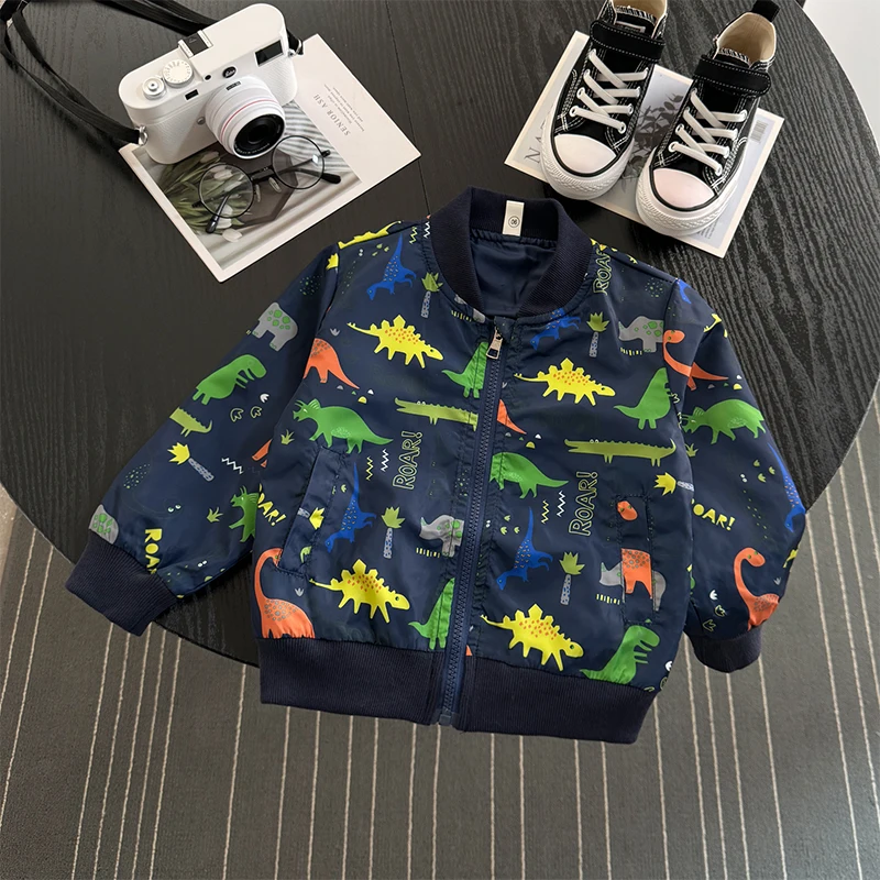 

Boy's cartoon thin jacket, baby's stylish autumn new dinosaur baseball suit, handsome sports jacket for children