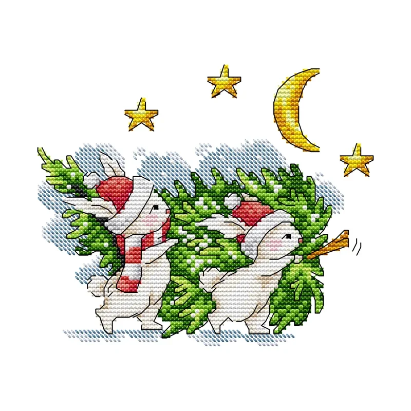 Joy Sunday Kit punto croce coniglietto con albero di natale Kit ricamo punto croce stampato 14CT Set ricamo Kit punto croce