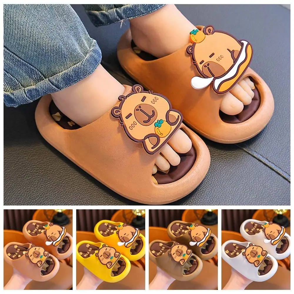 PVC น่ารัก Capybara รองเท้าแตะ Anti-SLIP Soft การ์ตูนสัตว์รองเท้าแตะที่ถอดออกได้หนาเด็กห้องน้ํารองเท้าแตะฤดูร้อน