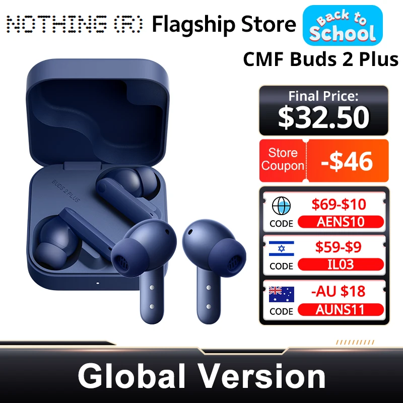 CMF by Nothing Buds 2 Plus New Global version 50dB Hybrid ANC Earbuds Long Battery Hi-Res Audio IP55 Bluetooth-Compatible