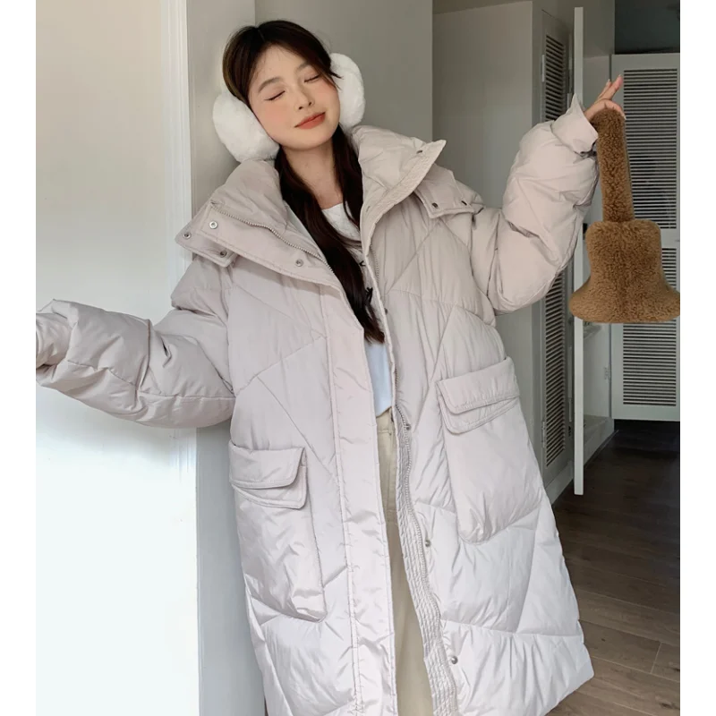 Women Yellow Medium Length Down Jacket Hooded Coat Fashion Windproof Thicken Duck Down Feather Female Puffer Winter Outwear