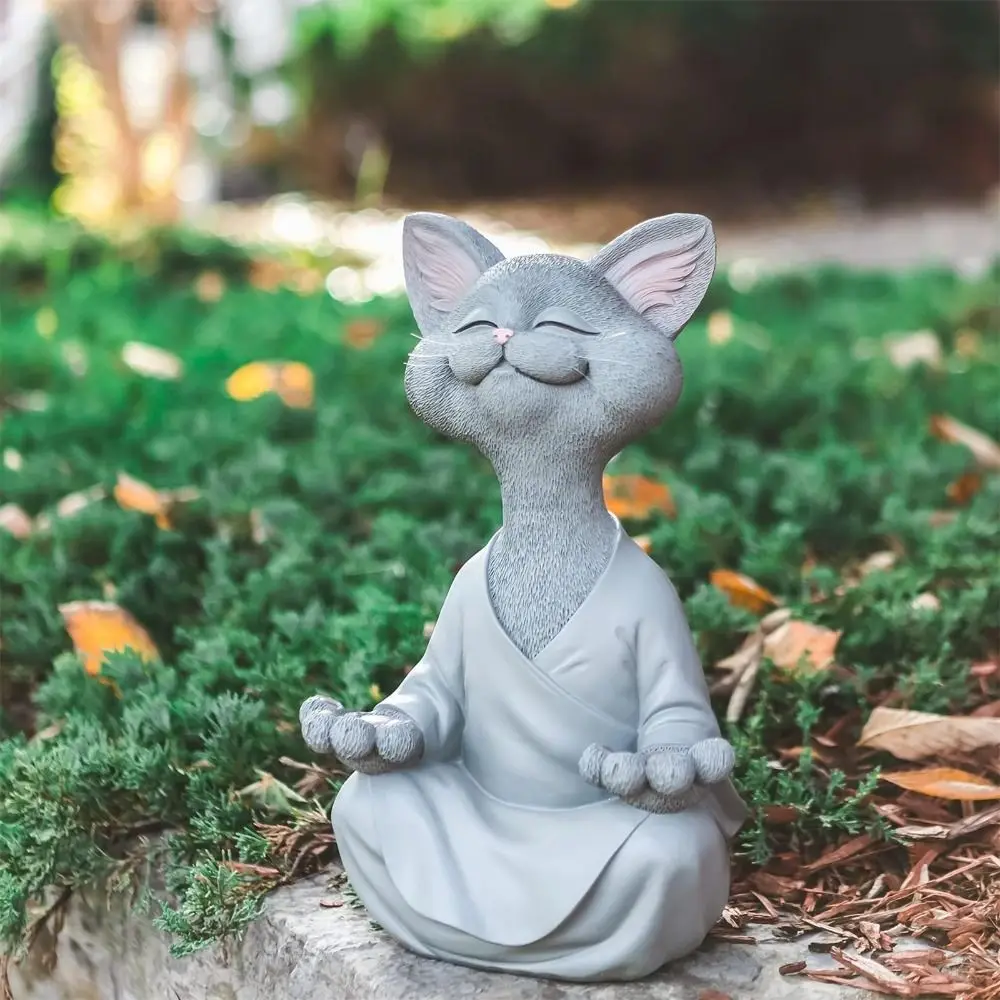 Resin Happy Buddha Cat Statue Whimsical Home Decor Meditation Cat Statue Ornaments Cat Buddha Figurine Meditation Decor