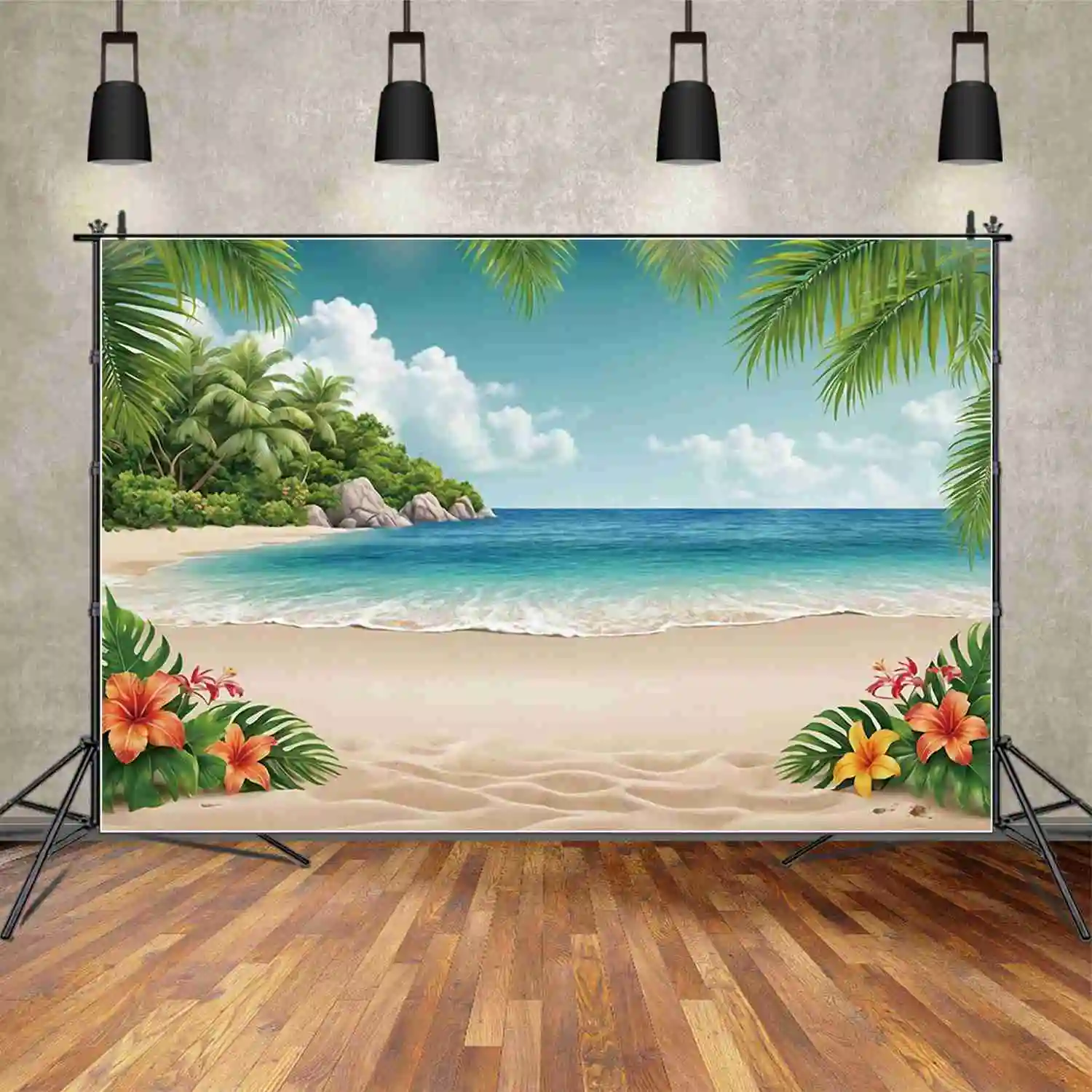 MOON.QG Summer Beach Backdrop for Photography Tropical Seaside Holiday Island Backgrounds Custom Birthday Party Shooting Props