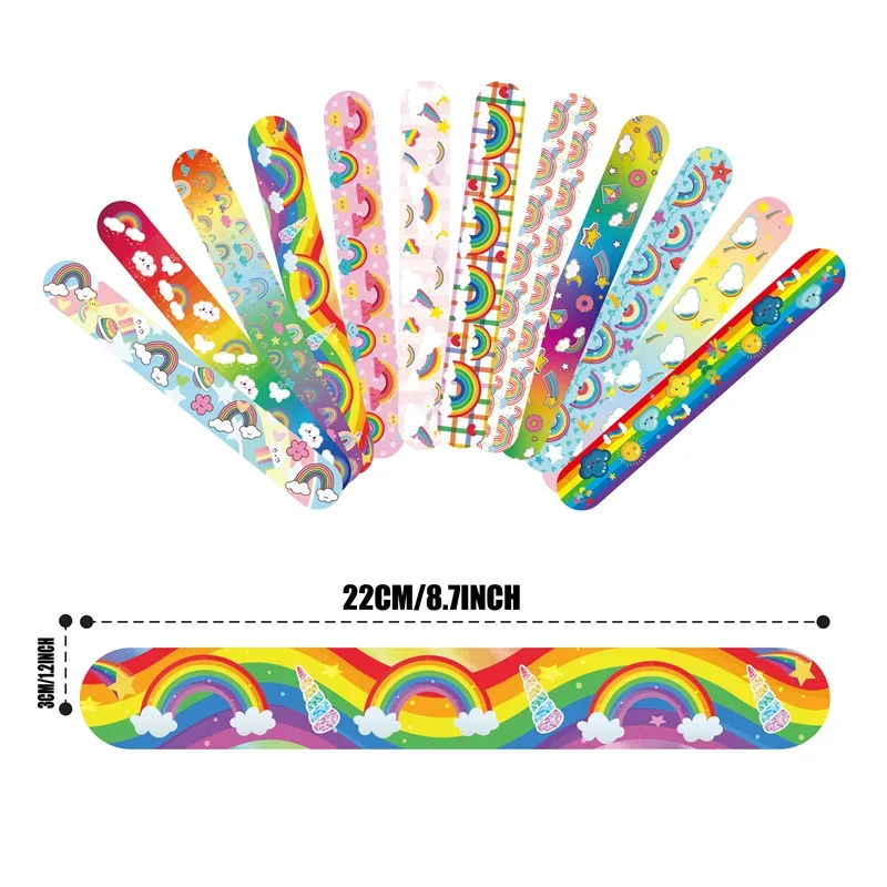 12pcs Rainbow Slap Bracelets Cartoon Cloud Rainbow Theme Party Girl Boy Birthday Gift Bracelets for Small Guests