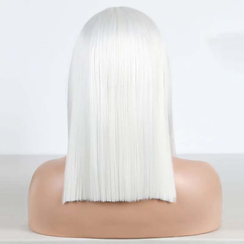 Pure White Short Straight Hair Wig Synthetic 13x4 Lace Front Wigs High Quality Heat Resistant Fiber Hair Middle Part For Women