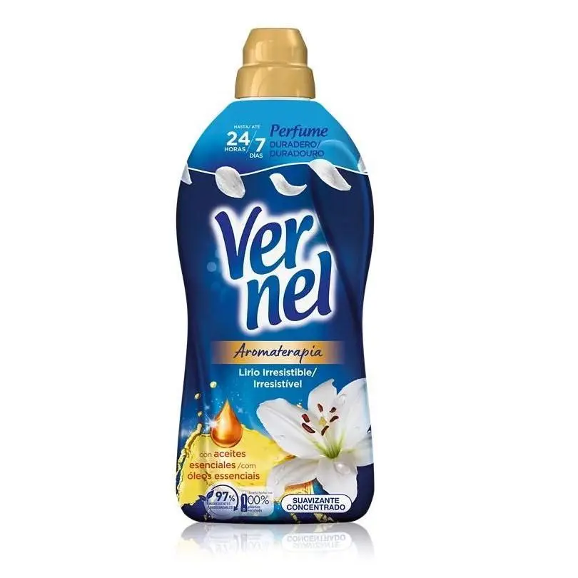 PACK de 8 - VERNEL Suavizante concentrado aromaterapia lirio irresistible 60 lavados 1,080 litros PACK de 8 x 480 lavados