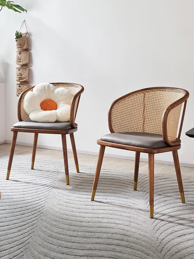 Vine woven solid wood dining chairs, home backrest chairs, Nordic light luxury and minimalist restaurants