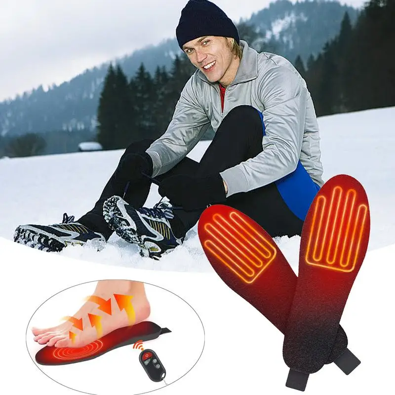 Heated Rechargeable Insoles 2000Mah Heating Insoles Remote Control Foot Warmer Insoles Shoe Inserts Washable Warm Insoles for