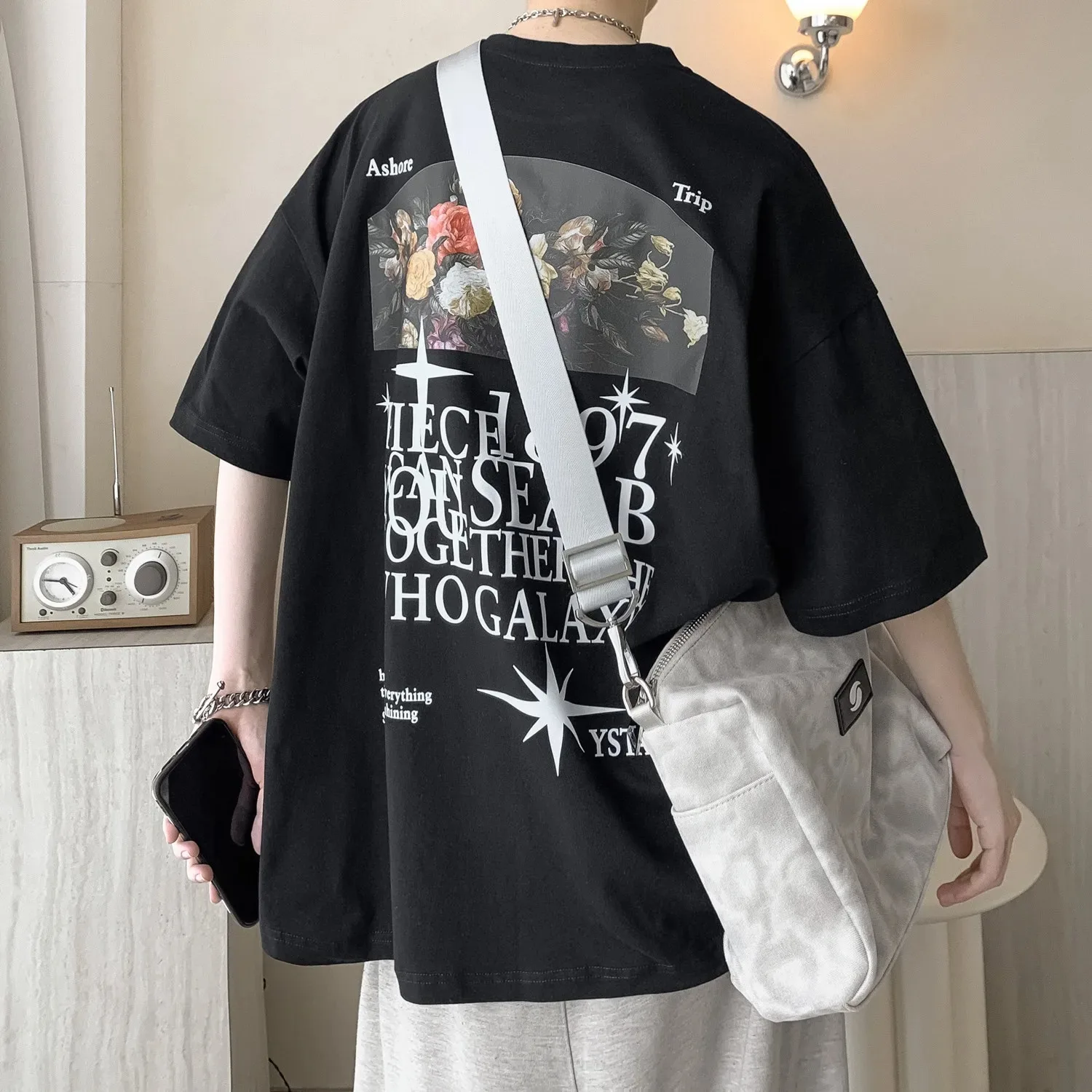 Men T Shirt Floral Print Anime Gothic Oversized T Shirts Short Sleeve Tees Y2k Punk Vintage Streetwear 2023 Summer Harajuku Tops