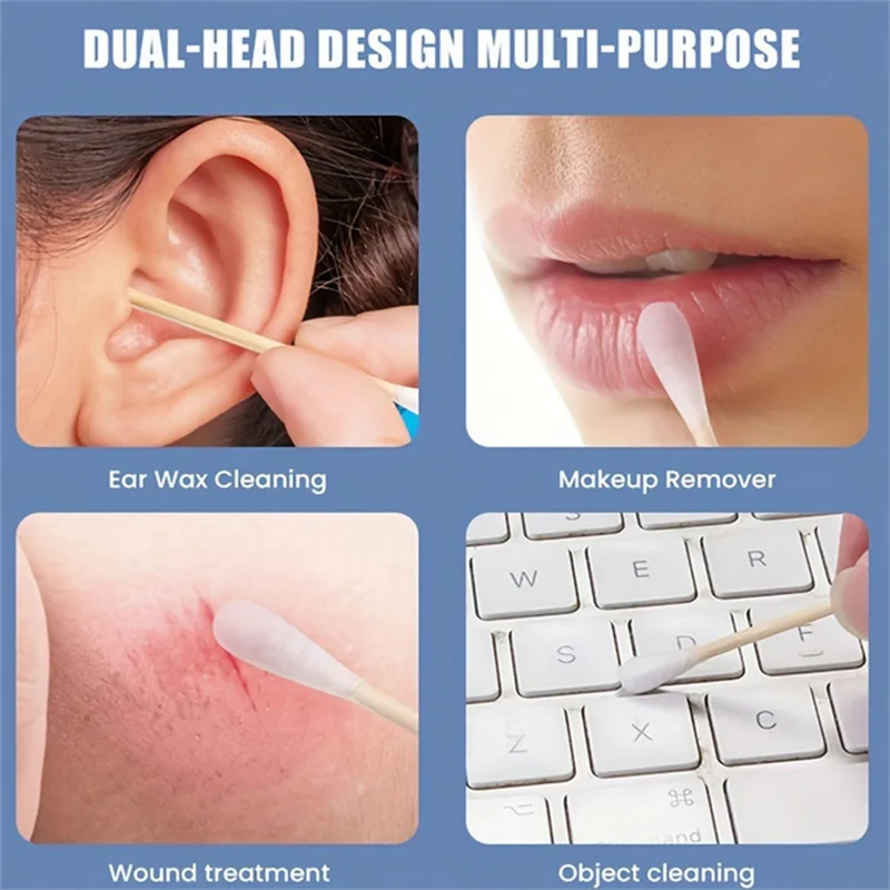 100/1000 pièces Double extrémité coton-tige dissolvant d'oreille ménage bâton en bois démaquillant bâton de beauté démaquillant dissolvant d'oreille ﻿