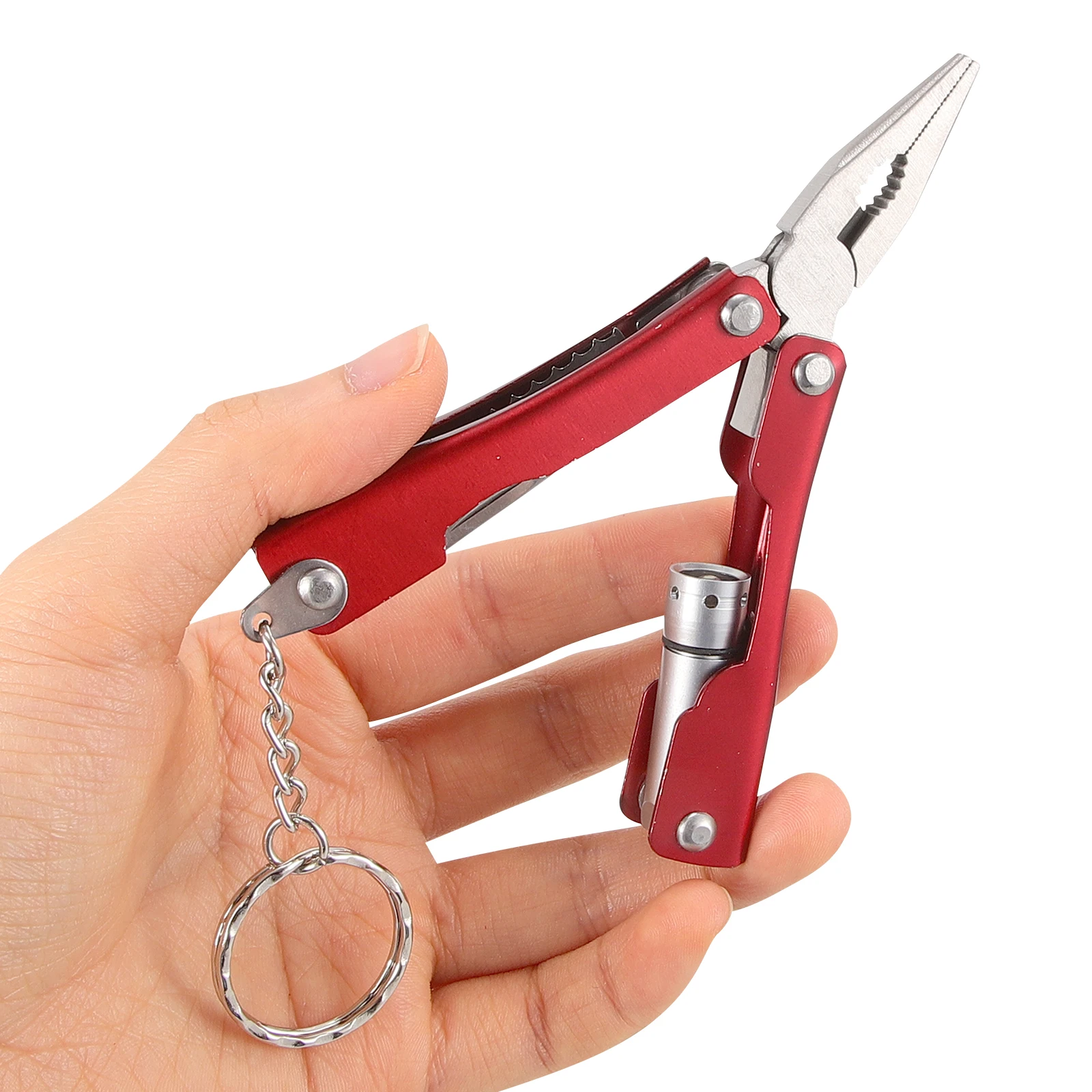 

Multifunctional Pliers Stainless Steel Small Mini Foldable Outdoor Emergency Cutter LED Flashlight Portable Pocket Tool