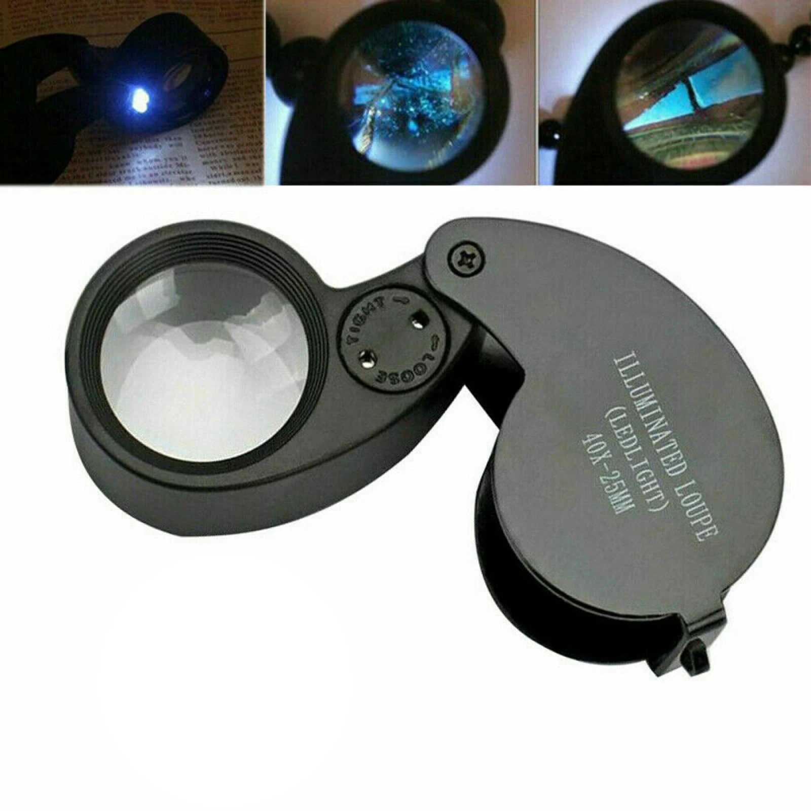 

40X 25mm/0.98" LED Light Magnifying Loupe Jewelry LED Eye Glass Magnifier For Jewelry Antiques Coins Stamps Protable