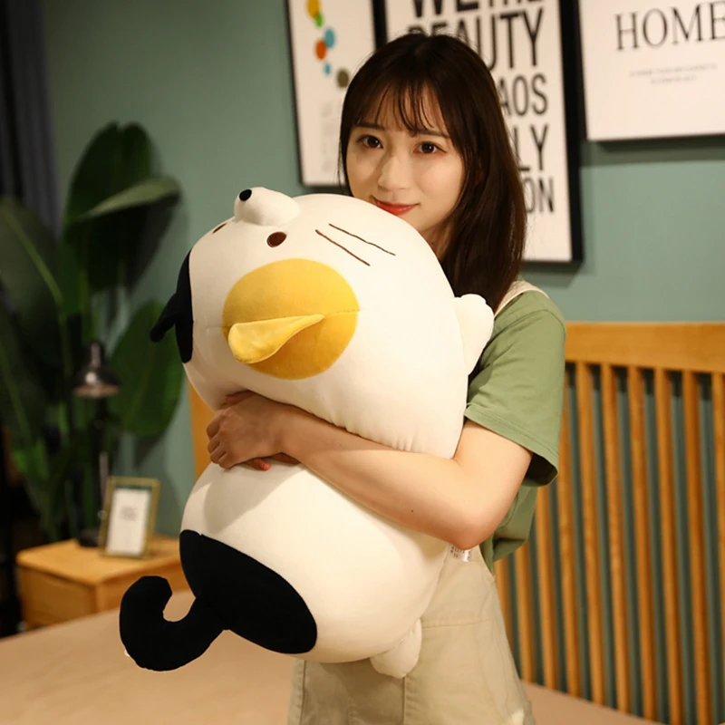 

30/50/60cm Fatty Cat Stuffed Doll Lying 3-color Pink Grey Brown Kitten Cartoon Animal Plush Toy Soft Comforting Present