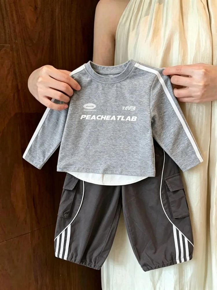 Girls' Casual Sportswear Set Letter Pattern Long Sleeve Two-Piece Suit Trendy Autumn Outfit for Kids Comfortable Fashionable