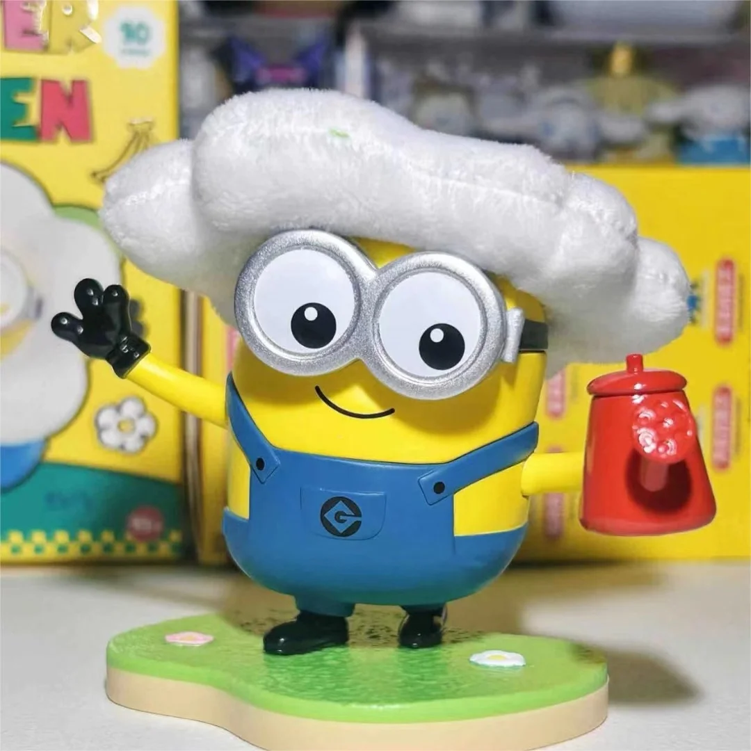 Miniiso Minions Huahua Park juguetes de caja ciega, modelos de estatuilla de película y anime, adorno de escritorio, regalo kawaii