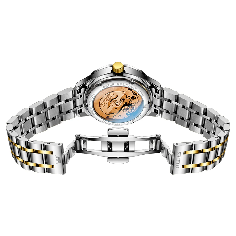 OLEVS Top Brand Luxury Steel Bracelet Automatic Mechanical Watch for Womens Waterproof Week Date Luminous Hands Women Wristwatch