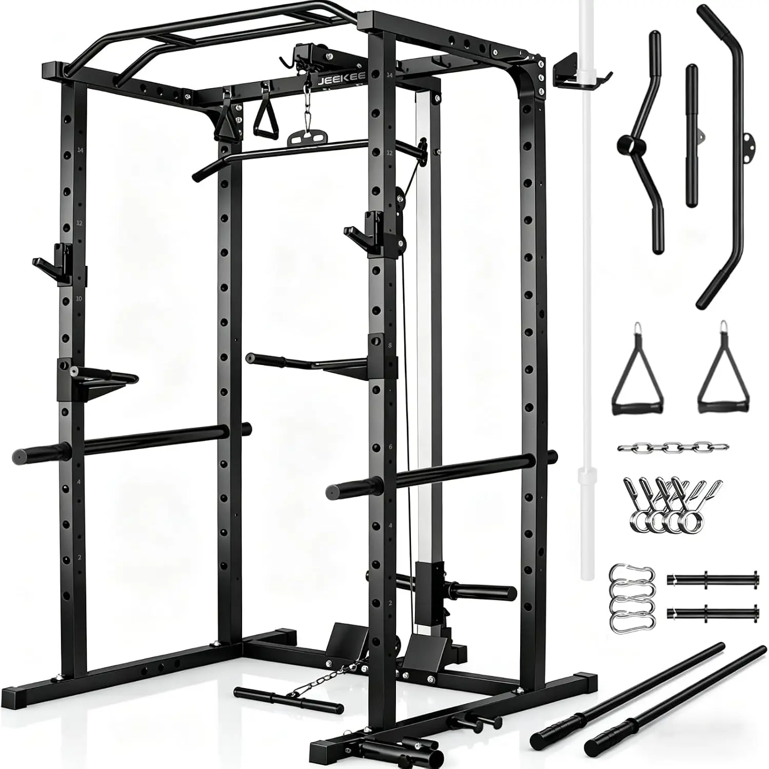Power Cage Cable System Squat Rack Lat Pulldown Home Gym Strength Training Attachments