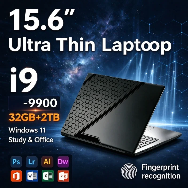 15.6" FHD Ultra Slim Lightweight Portable Laptop Intel I9-9900 Windows 11 32GB RAM 1TB/2TB SSD Notebook For Home Student Office