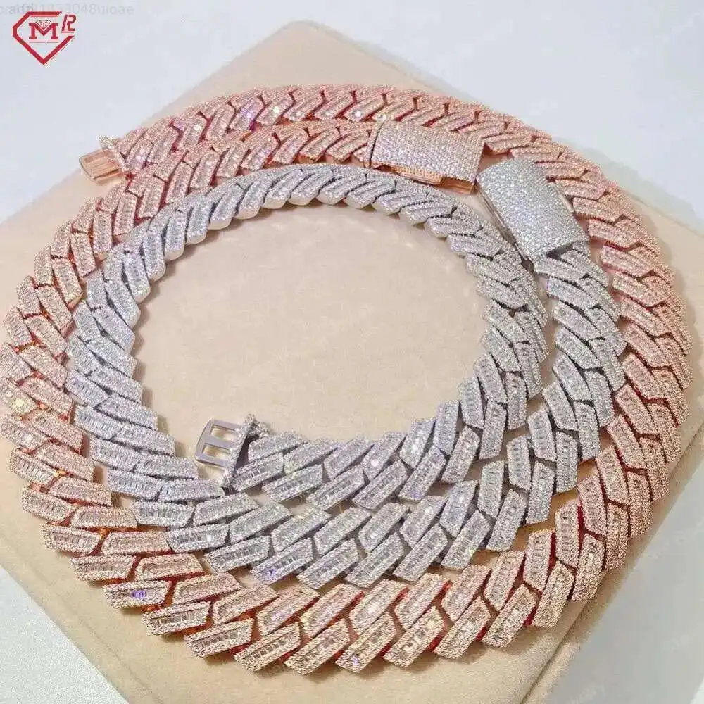 

Hiphop 925 Sterling Silver Miami Cuban Link Chain Rose Gold 18mm Iced Out Vvs Moissanite Cuban Link Chain