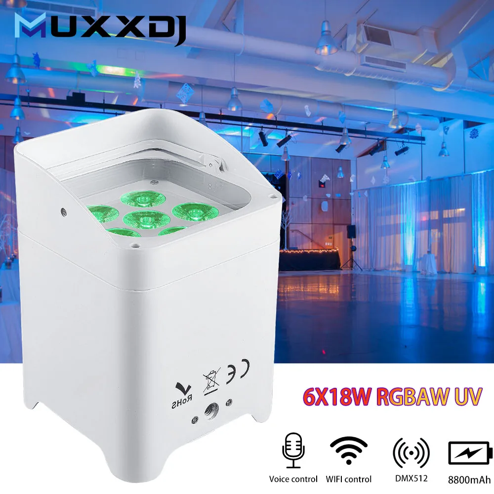 

MUXXDJ 6x18W 6in1 RGBWA + УФ аккумулятор uplight беспроводной пульт дистанционного управления WIFI Smart LED Par Disco DJ сценическая вечеринка