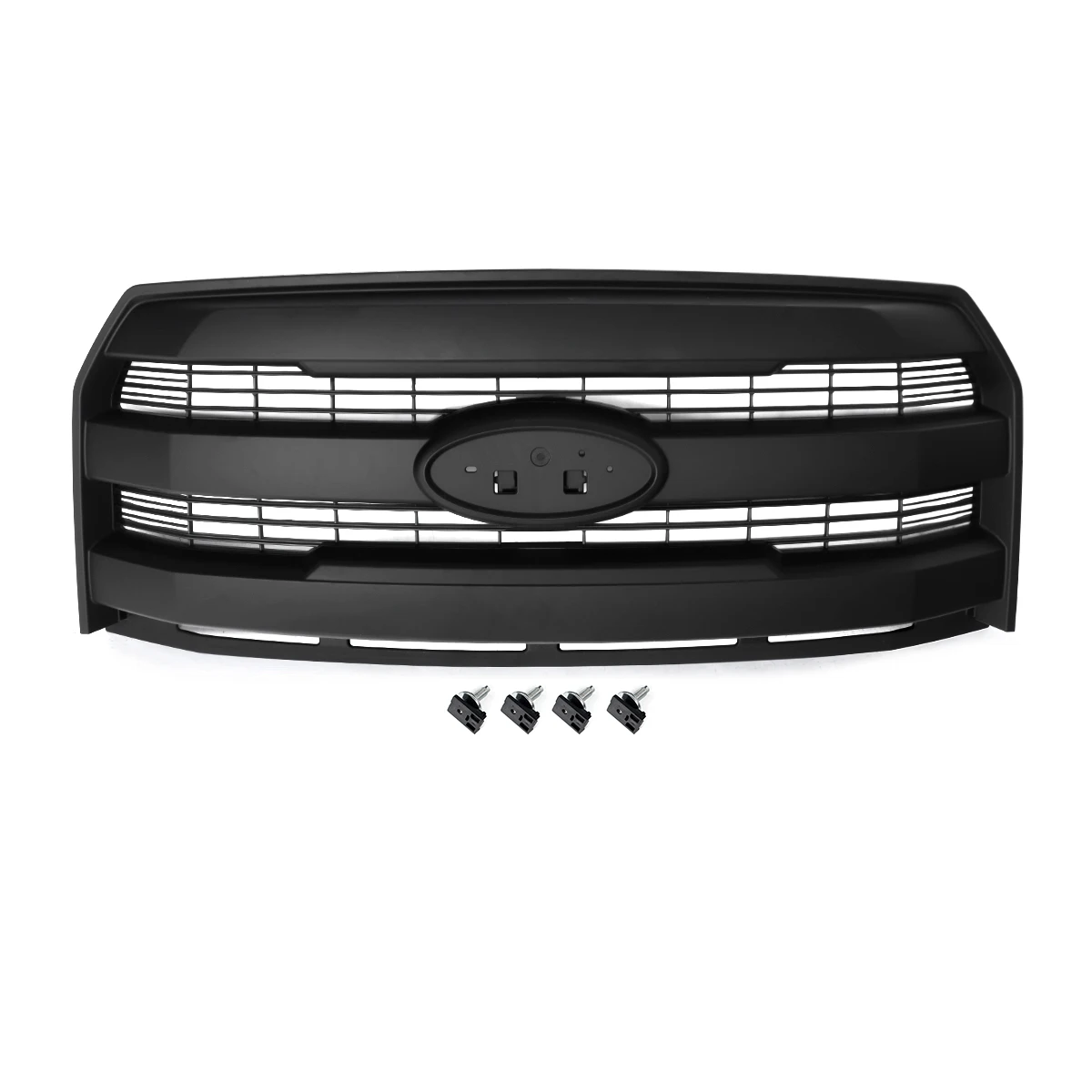 Front Grille Assembly Replace For 2015 2016 2017 Ford F150 F-150 Front Bumper Upper Grille W/O Camera Hole Matte Black Magickit