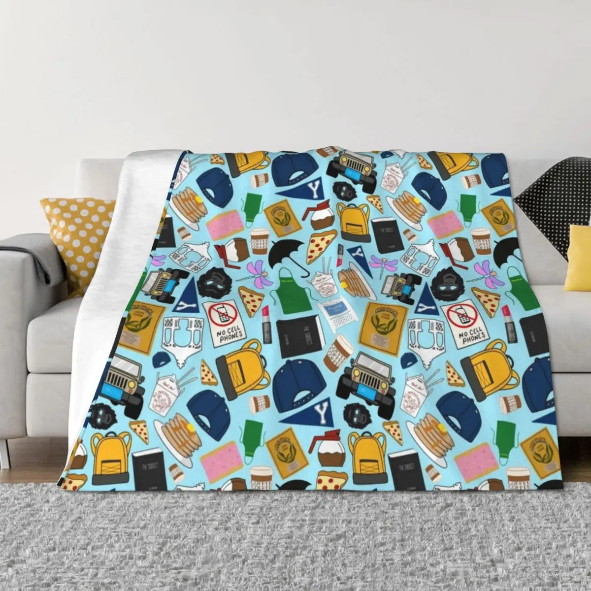 

Ultimate Fan Pattern Icons All Over Print Blue Pack Throw Blanket Moving Quilt Soft Big Decorative Beds Blankets