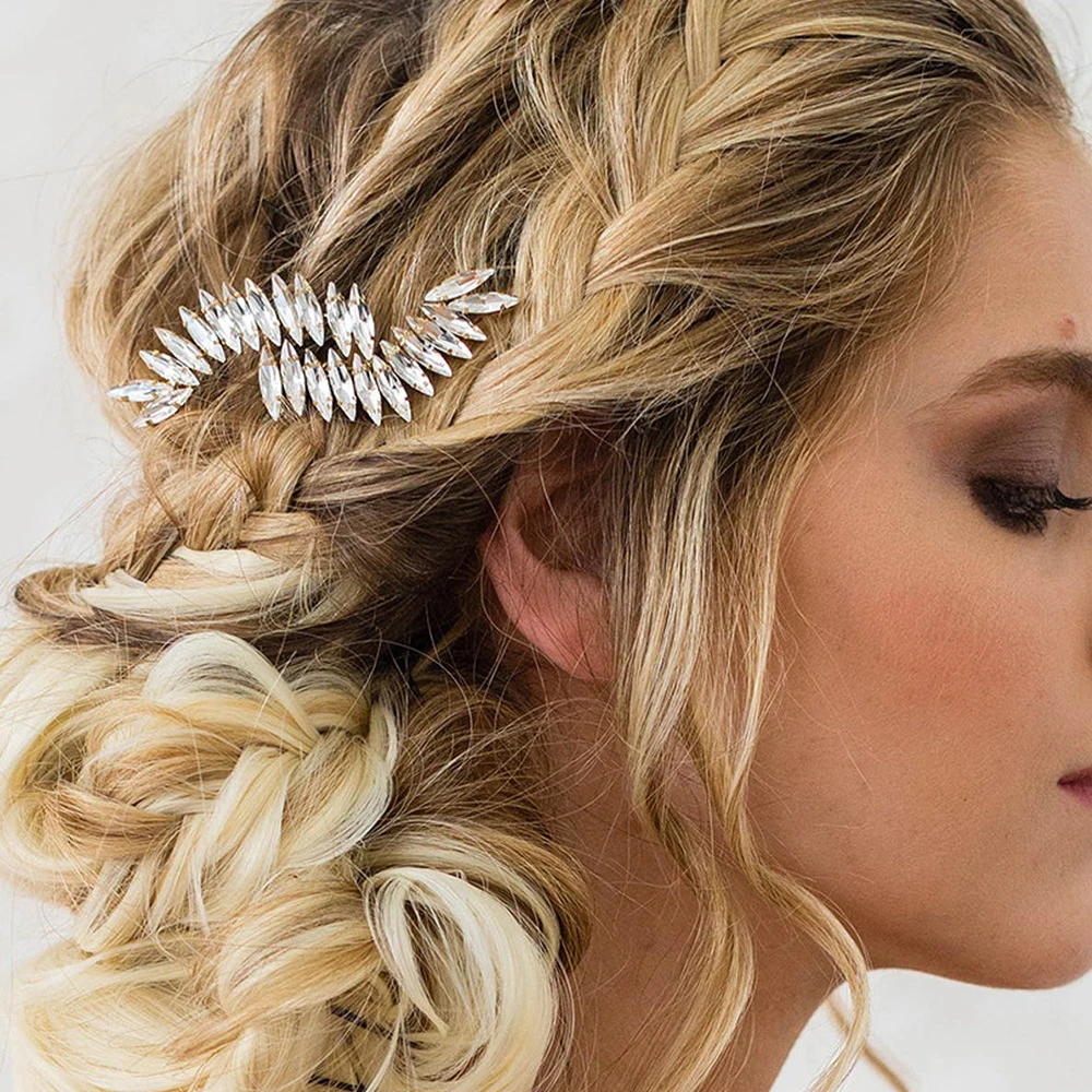

Geometry Rhinestone Bridal Leaf Hair Comb Elegant Bridal Jewelry Vintage-Inspired Wedding Hairpiece Romantic Hair Accessories