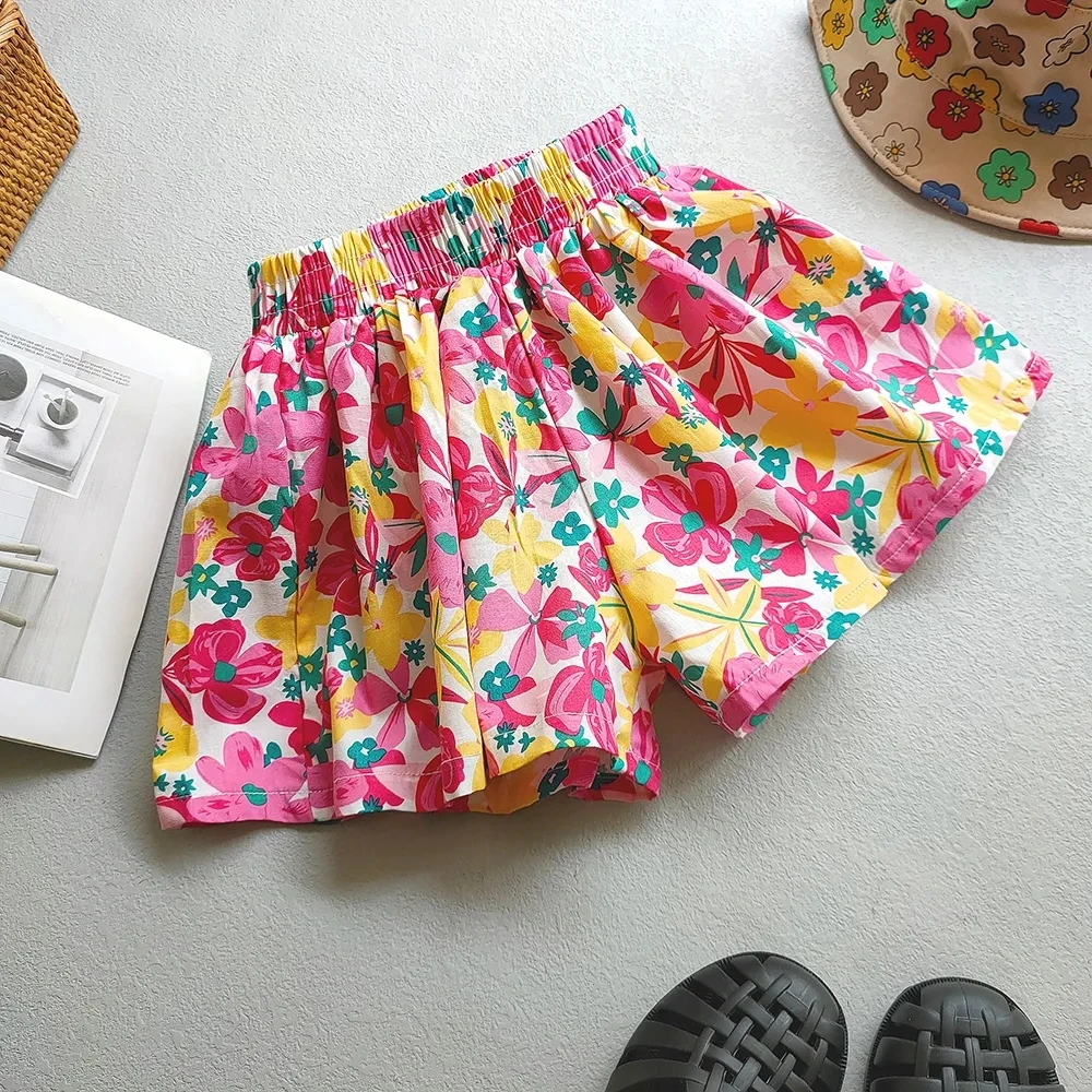 Summer Sweet Korean Edition Girls\' Flower Shorts Versatile Children\'s Casual Loose Pants Skirt Girls\' Wide Legged Pants