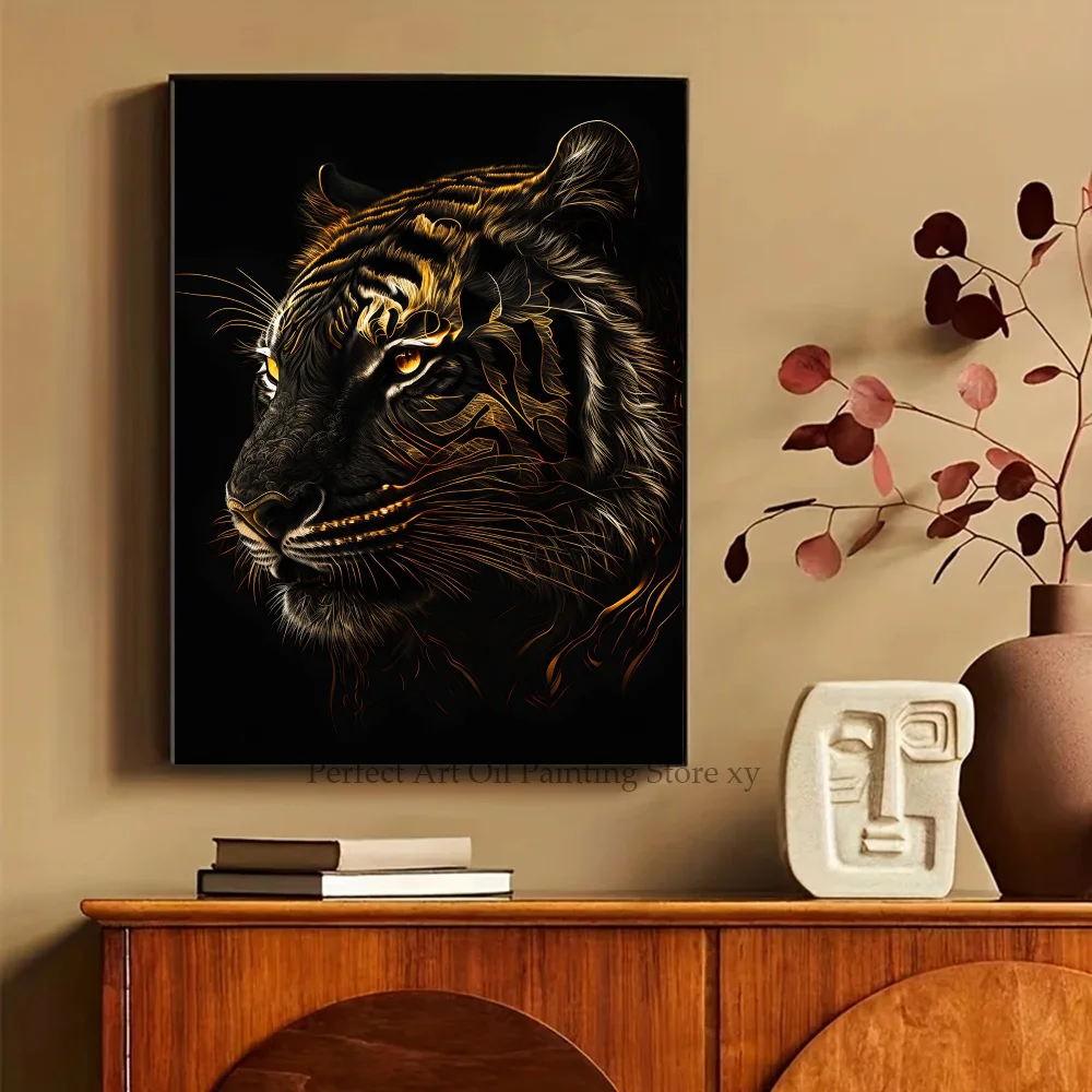 1PC Golden Lion Butterfly Wolf Tiger Poster Paper Home Living Room Entrance Bar Restaurant Art