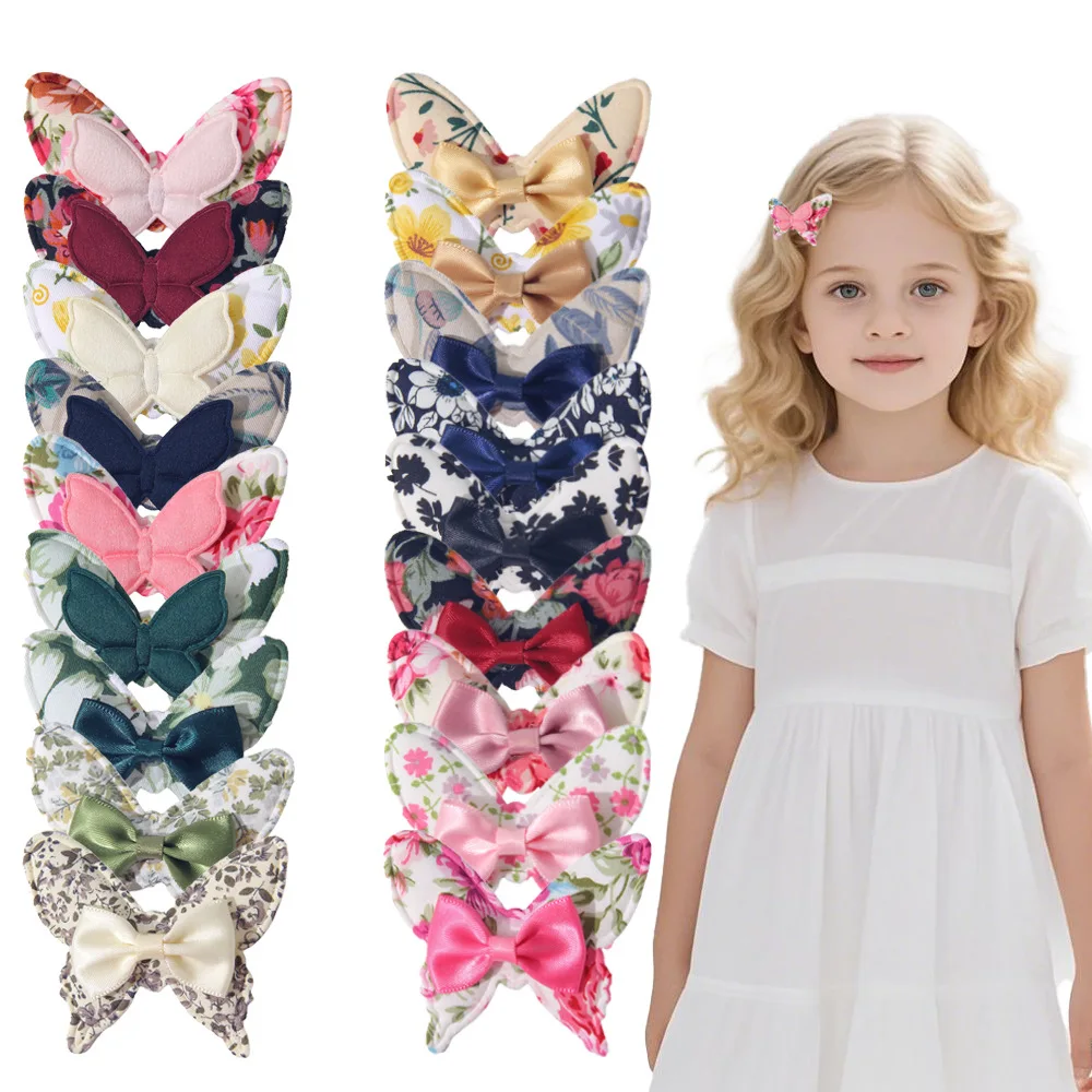 

10PCS Girls Hair Clips Printed Flower Butterfly Barrette Floral Bow Hairpins Double Butterfly Hair Accessories for Baby Children