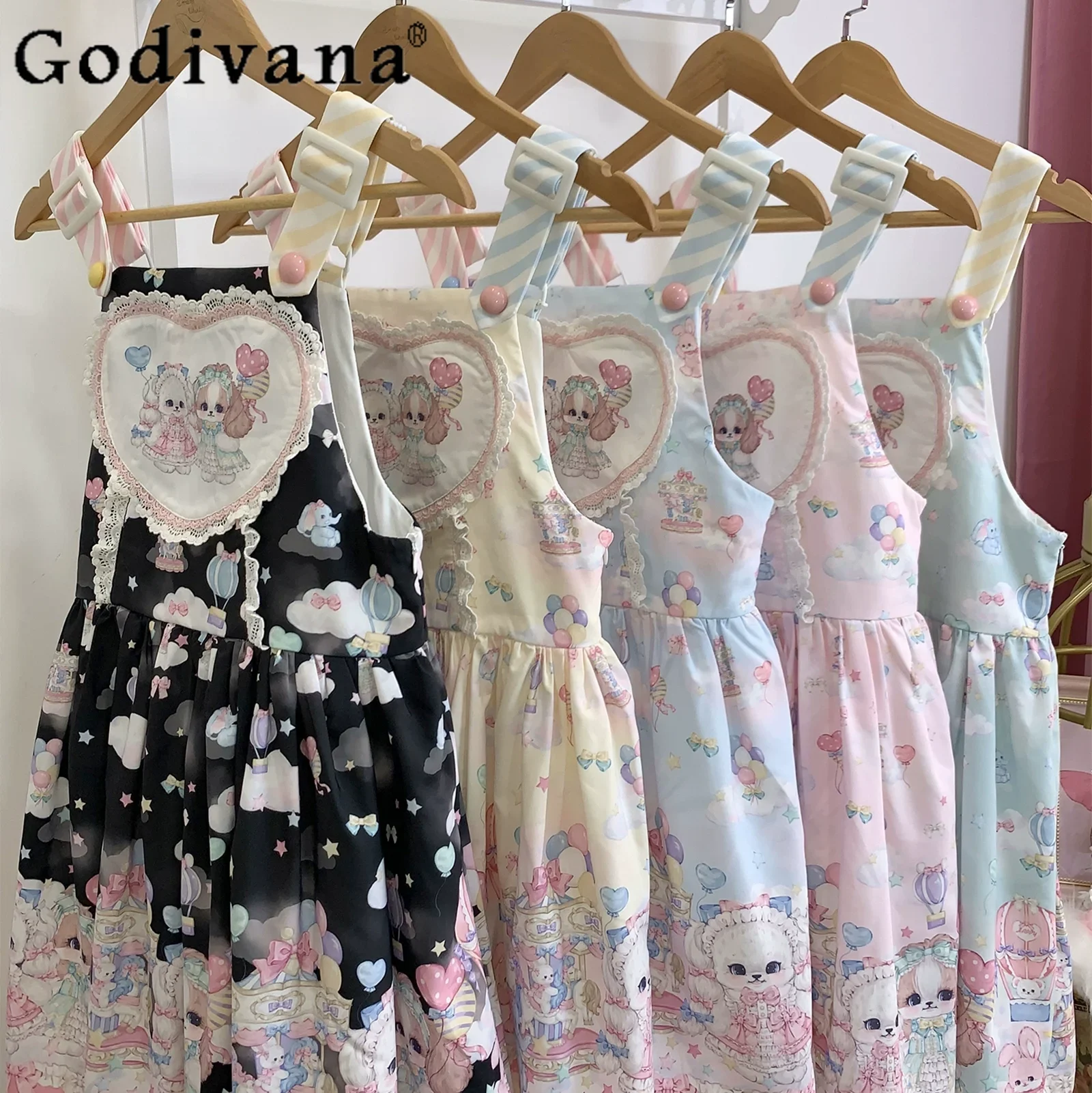 

Original Design Lolita Short Strap Dress Female 2025 Spring and Summer Sweet Cute Girls Kawaii Printed Short Suspender Dresses