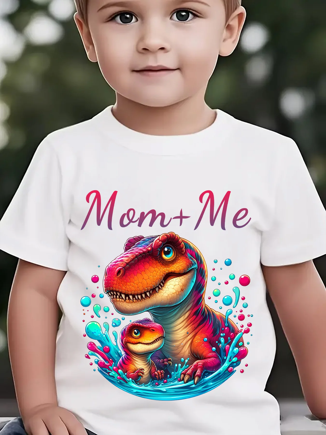 Kids Boys Girls Family Matching T Shirt Mom And Me Dinosaur Water Splash Print Short Sleeve Tee Casual Parent Child Daily Tops