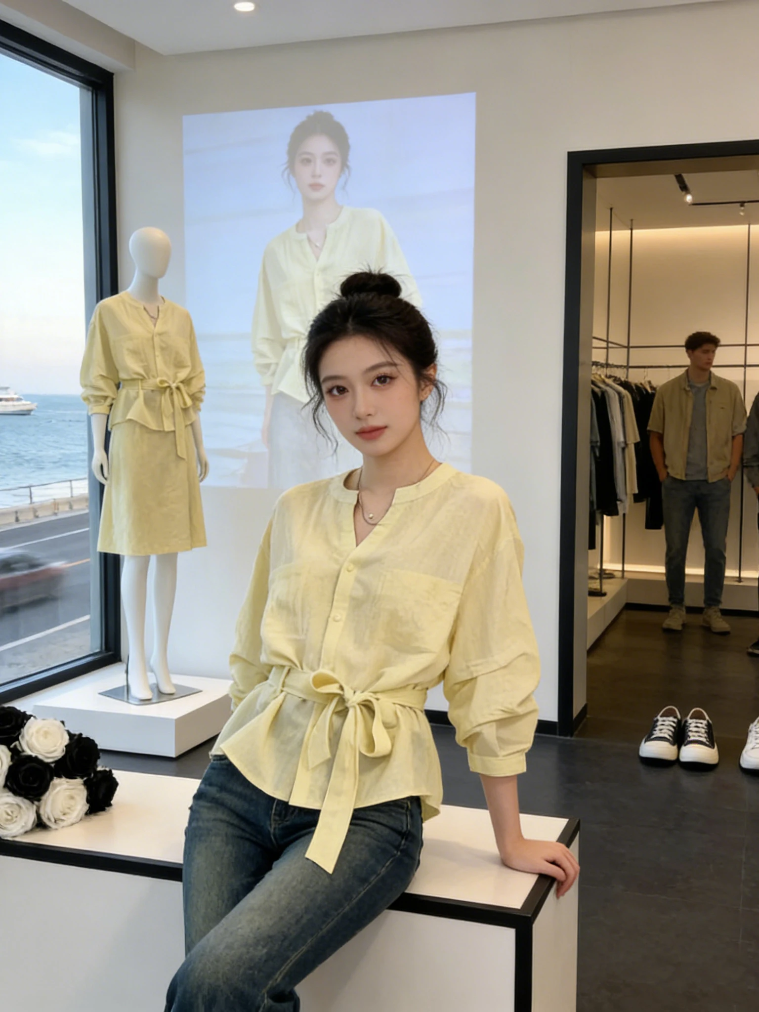 

Элегантная желтая женская блузка с длинным рукавом, весна 2026, новый стиль, премиум-класс, защита от солнца, антивозрастной эффект, повседневный стиль