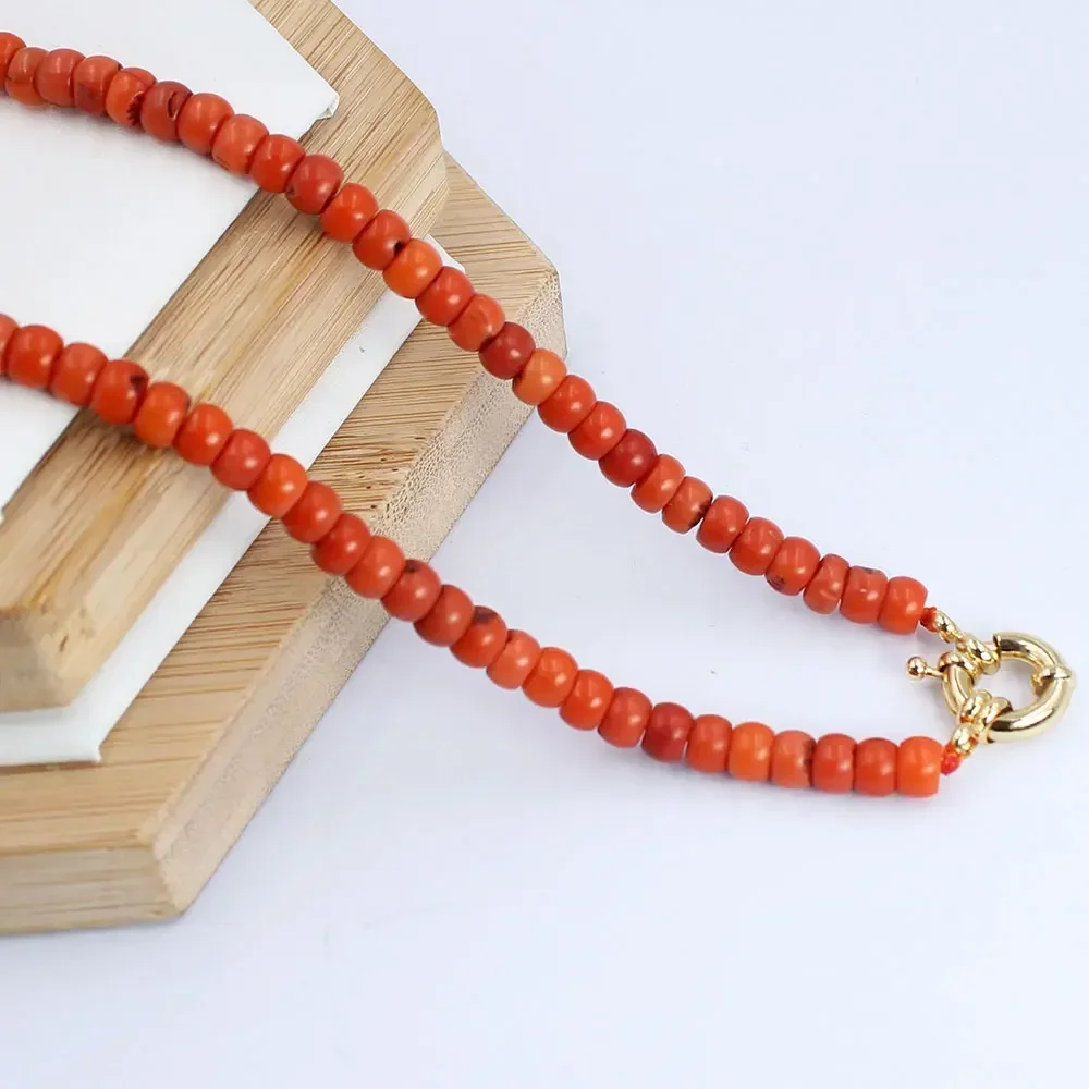 4x6mm 17inch Drum Vintage Orange Natural Sea Bamboo Coral Irregular Beads Chokers Short Necklace