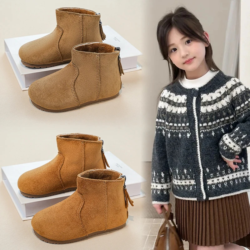 

Kids Ankle Boots with Back Zipper Children Short Boots Soild Color Versatile 2025 Brand New Girls Leather Boots Fashion Soft