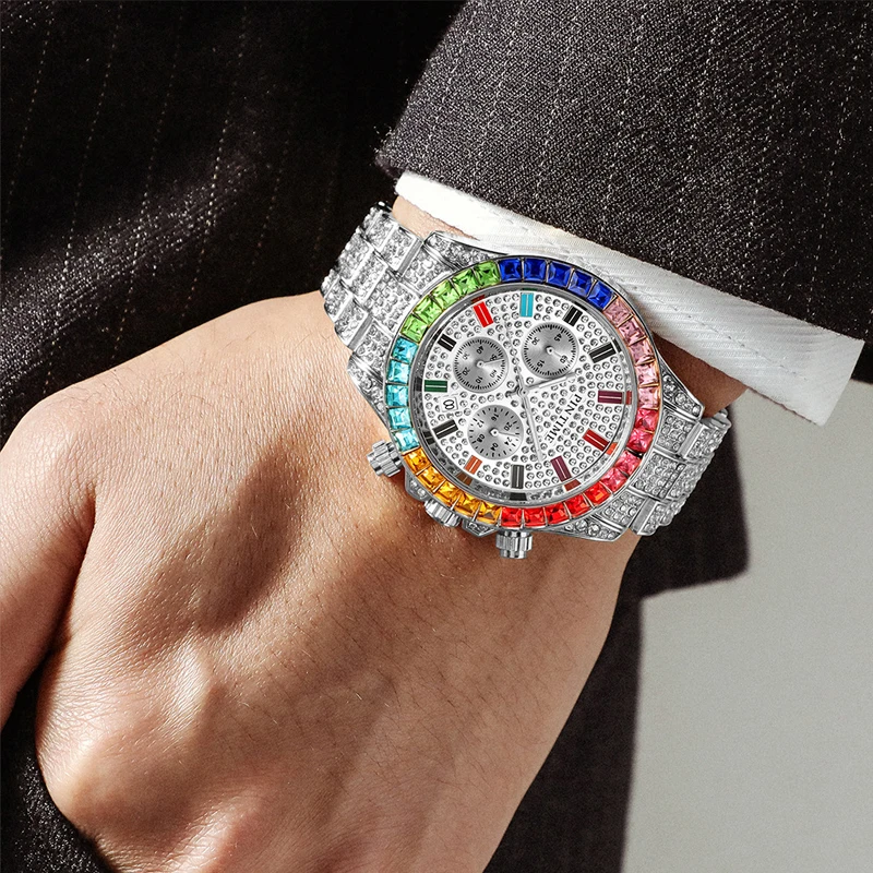 PINTIME New Men Watch European And American Fashion Trend Hip Hop Style Waterproof Six Pin Design Fashion Men Quartz Watch