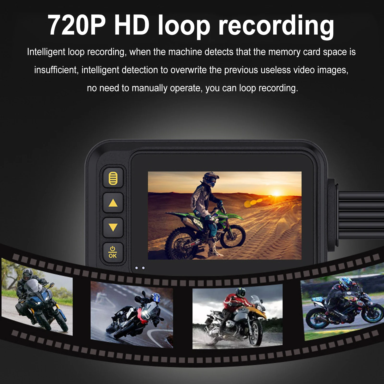 Full Body Waterproof Motorcycle Camera 720P HD Front Rear View Driving Recorder DVR 3.0in Screen With Gravity Sensors