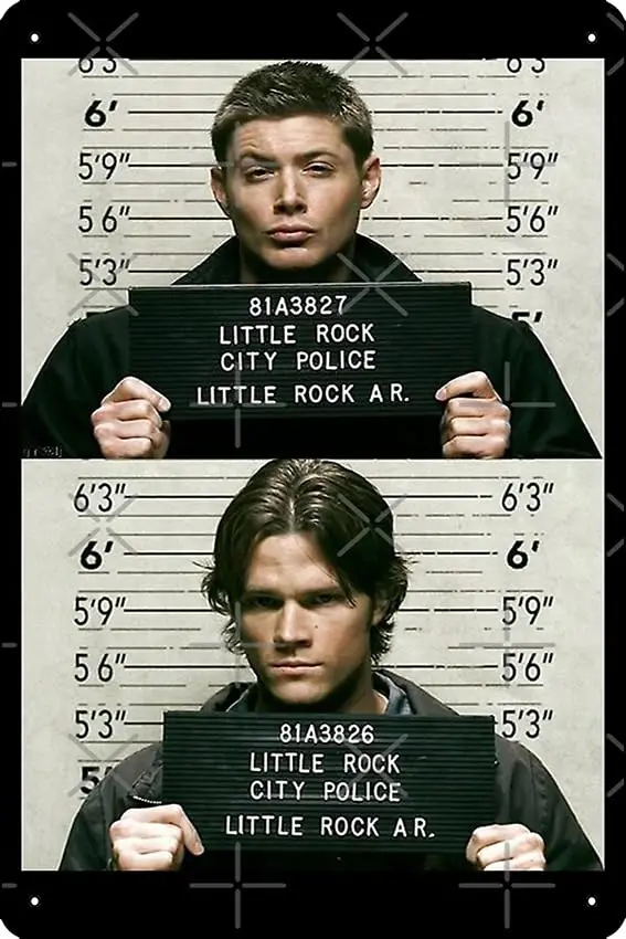 Sam and Dean Mugshots Photographic Print Metal Tin Sign 12 X 8 Inch Funny Man Cave Home Office Bar Decor