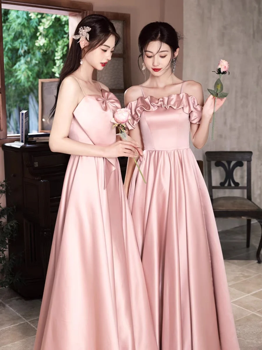 Cameriera di abito in raso rosa Gonna a trapezio coreana da donna Lunga Dr Adatta a vari Occns da indossare ogni giorno