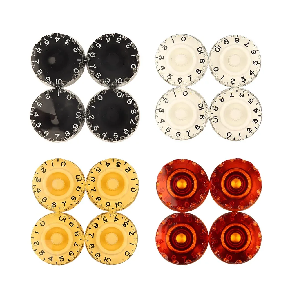 4pcs Electric Guitar Knobs Crown Top Hat Speed Volume Tone Control Knurled Knob for Les Paul Style Guitar Parts Replacement