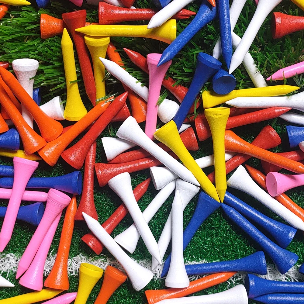 

100Pcs Golf Wood Tees Mixed Color Golf Tee Wooden Supplies Accessories