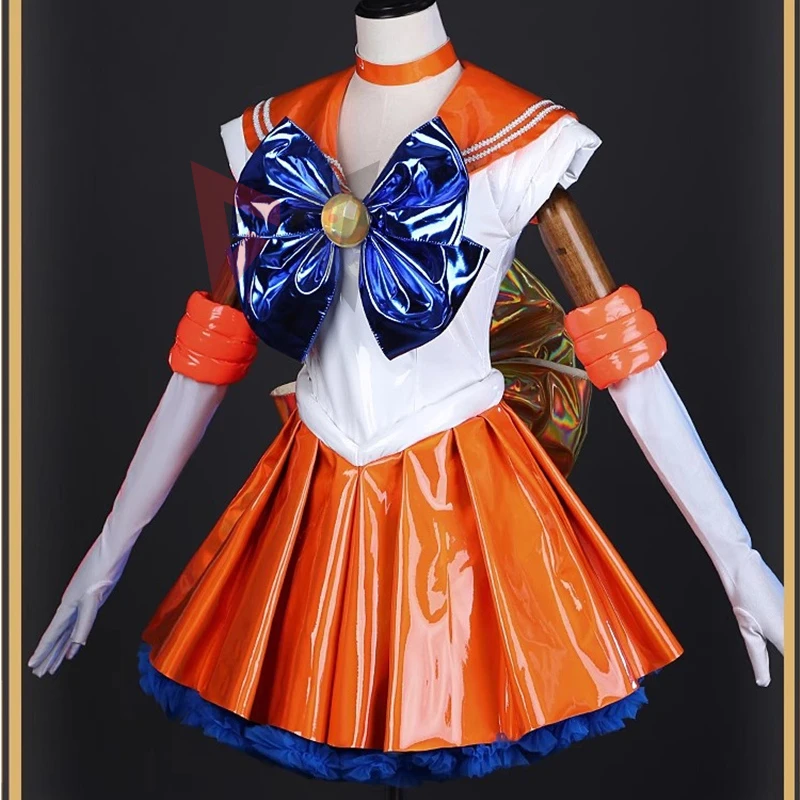 New Anime Aino Minako Sailor Venus Cosplay Costume Leather Skirt Jumpsuit Gloves Necklace Set Custom Made