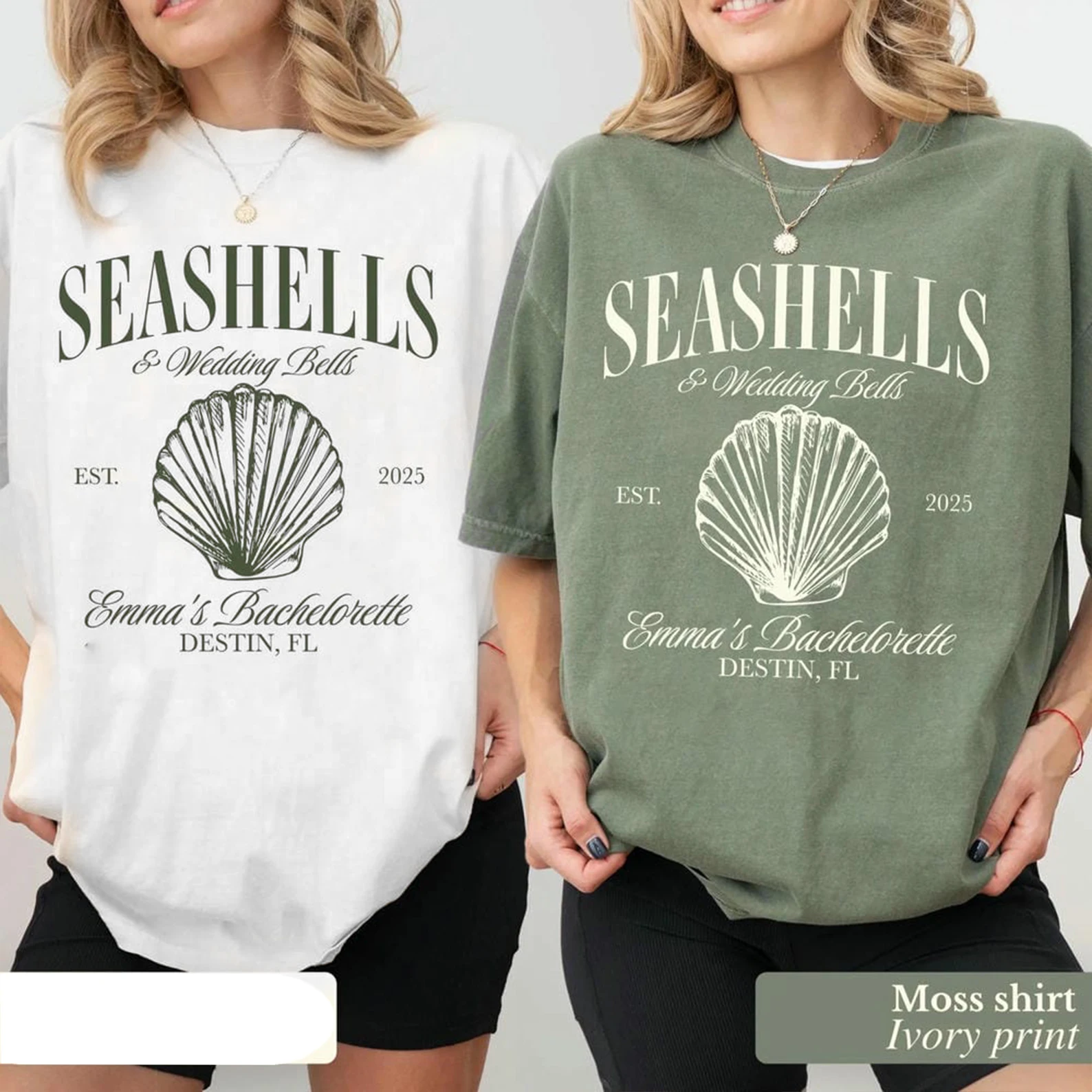 Personalized custom T-shirt Seashells and Wedding Bells Graphic Tee Women Y2K Beach Coastal Bachelorette Shirt Vacation Top