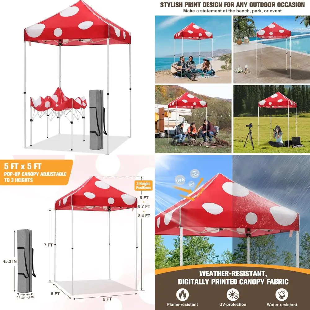 

Instant 5x5 Outdoor Canopy Tent with Easy Setup, Durable Straight Legs, Folding Shelter, Red Mushroom Design