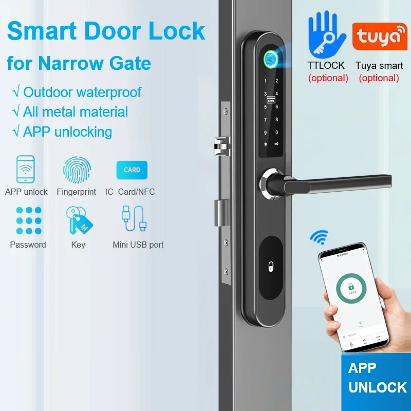 TTLock/Tuya Smart Door Lock Fingerprint Biometric Waterproof Digital Electronic Lock APP IC Card Password Aluminum Alloy Lock