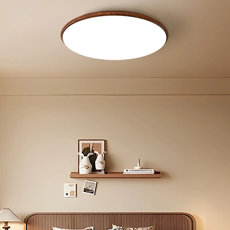 Ultra-thin Round Ceiling Lamp Bedroom Lamp Medieval Wabi-sabi Style Walnut Color Minimalist Personalized Master Bedroom Lamp