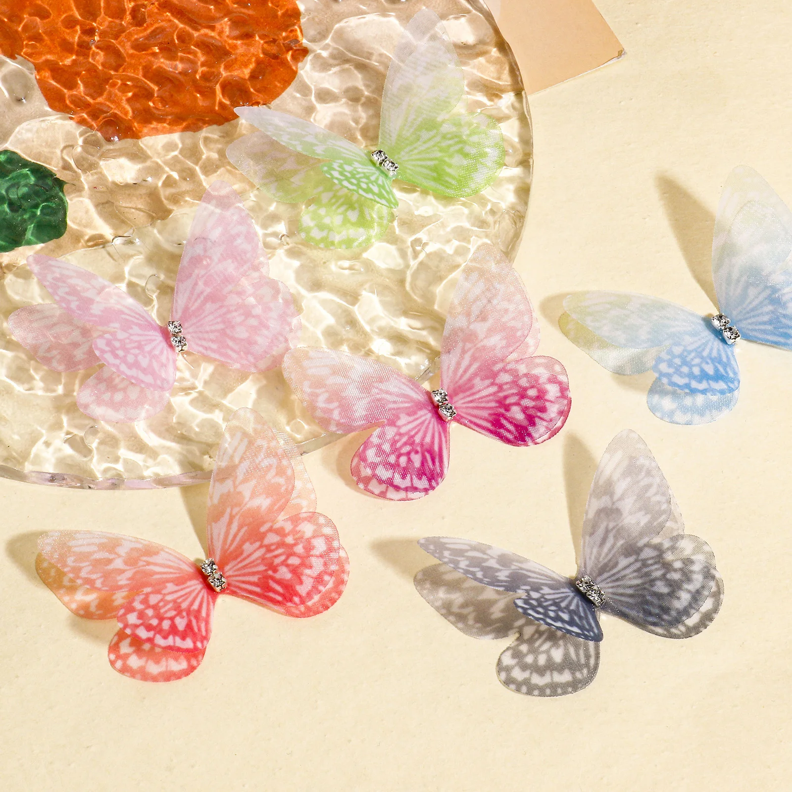 20pcs Multicolor Organza Insect Butterfly Animal Gradient Color DIY Handmade Craft DIY Dress Earrings Accessories 5cm x 3.5cm